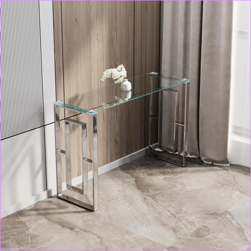 Table basse Minimalist Modern - Plateau en verre renforcé transparent, pieds en acier inoxydable, facile à nettoyer et durable pour le salon