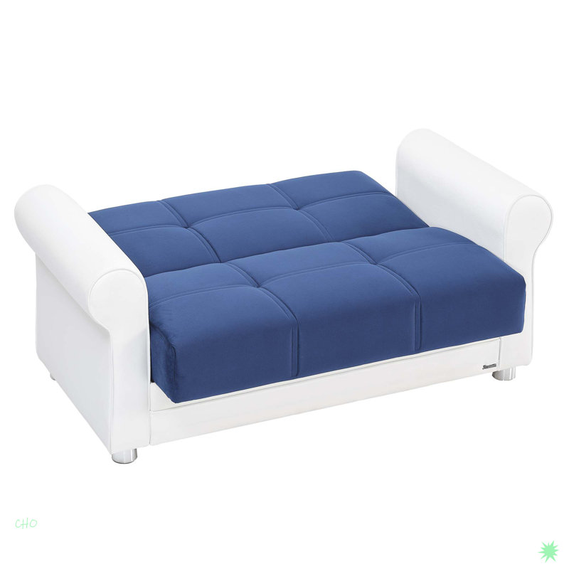 Causeuse convertible avec rangement Collection, PU, Bleu / blanc