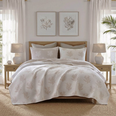 3-Piece Full/Queen Quilt Mini Set,Tan/Gray