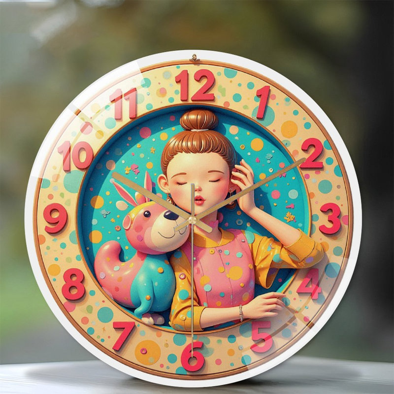 Horloge murale colorée avec un joli motif animalier pour la décoration intérieure - Horloge murale moderne en verre 12 po