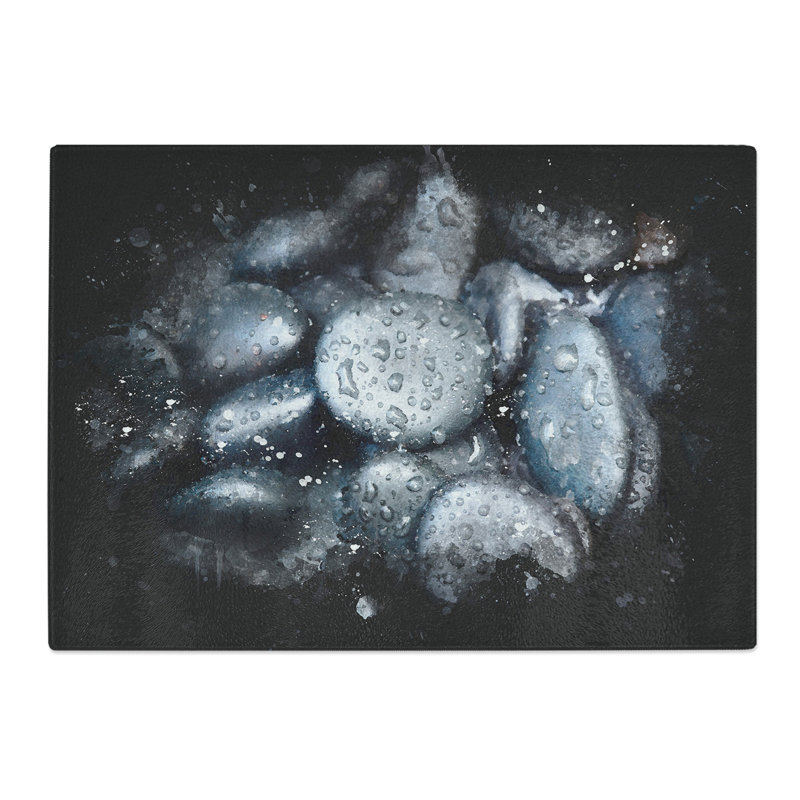 Tempered Glass Black Pebbles Chopping Board, 28.5 cm x 39 cm