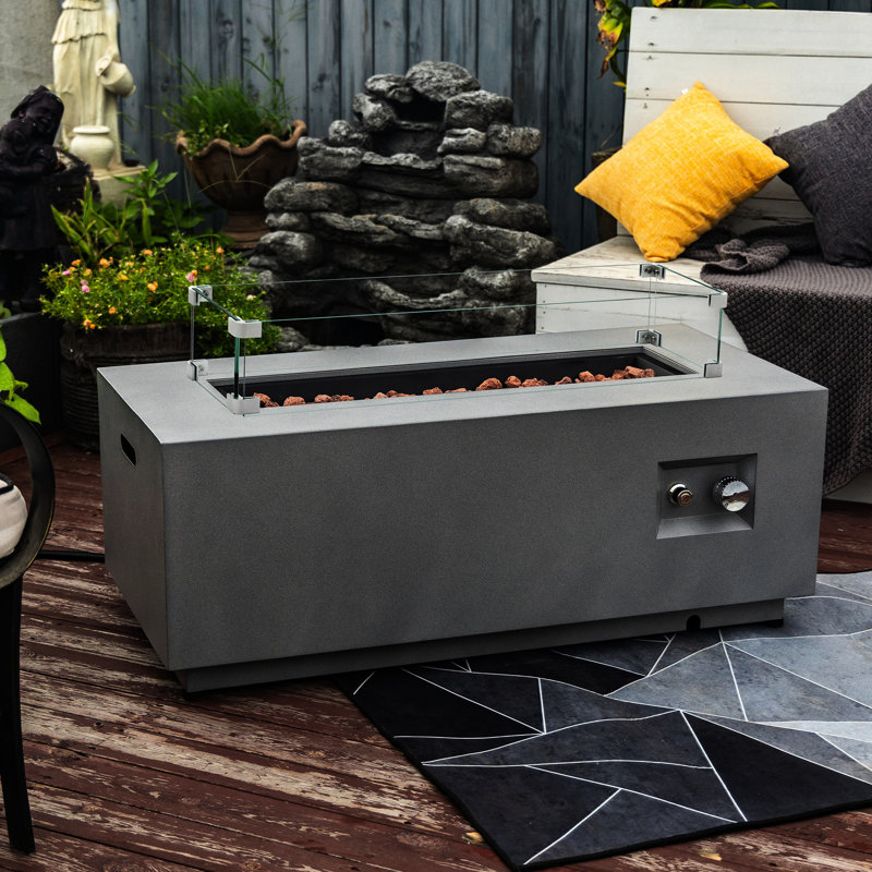 42Inch Rectangular Fire Pit Table For Outdoor Use - Propane Driven, Efficient Heating, Adjustable Flame Size, High , Space Utilizing, Easy To Clean And Maintain, Includes Glass Windshield Steel