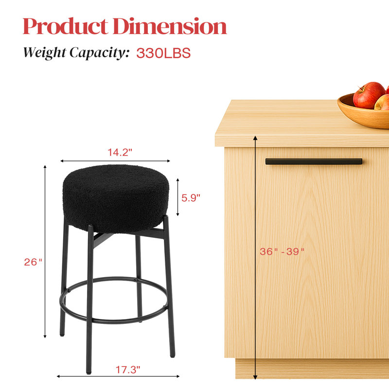 Ensemble de 4 tabourets de bar pivotants de 24 pouces avec siège en molleton noir, Noir, 2