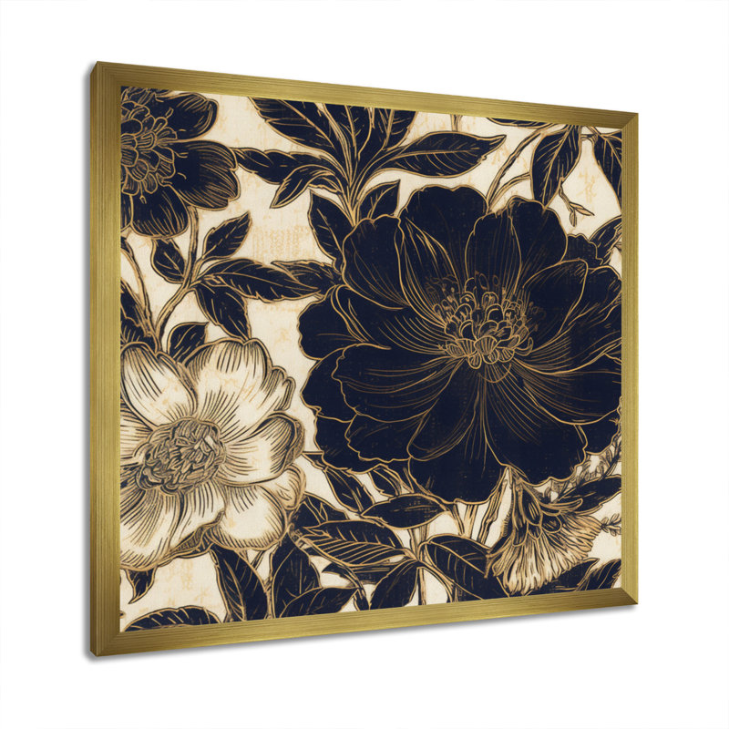 «Rytis Blue Gold Carnation Flower II», reproduction sur toile, H 16 po x l 16 po x P 1 po, Encadrement doré