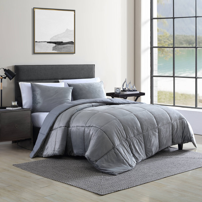 Nautica Bristol Solid Micormink Textured Comforter Set, Extra-long Twin, Gray