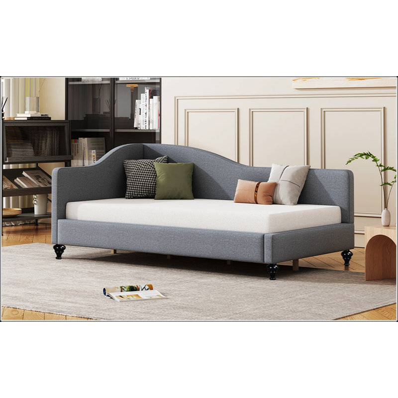 L-Shaped Linen Daybed With Solid Wood Legs, Combining Modern Design And Comfort For Versatile Use In Any Room, Twin, Gray