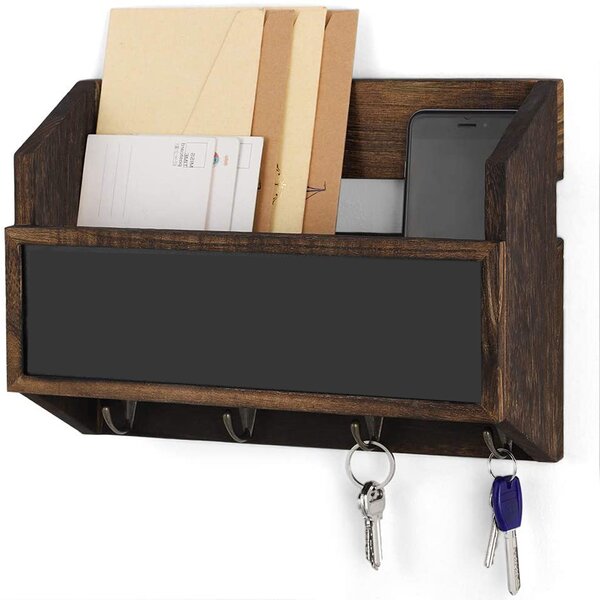 Hines Wall Mail Organizer with Key Hooks Dotted Line Finish: Black