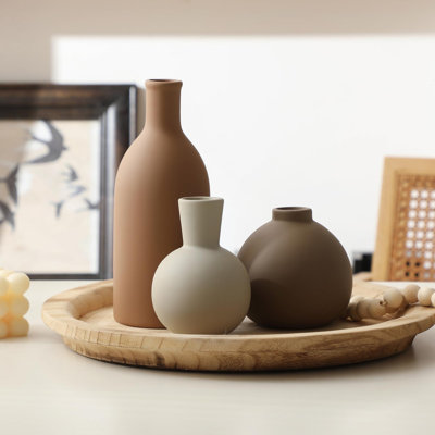 Ensemble de 3 vases en céramique 8,3 "rustiques pour le printemps et l'été