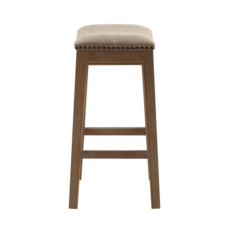 Tabouret de comptoir polyvalent avec pieds en bouleau et mousse cloutée, Brun, Lin lin