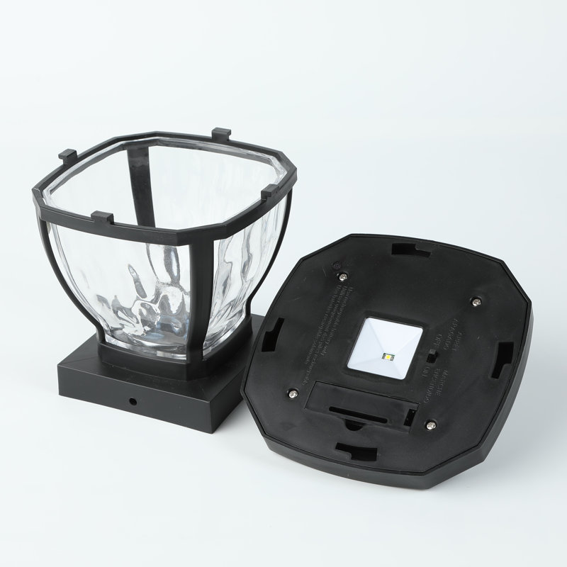 Solar Powered Integrated LED Outdoor Post Cap Light with Ripple Glass Shade & Hanging Ring, 3000K Warm White