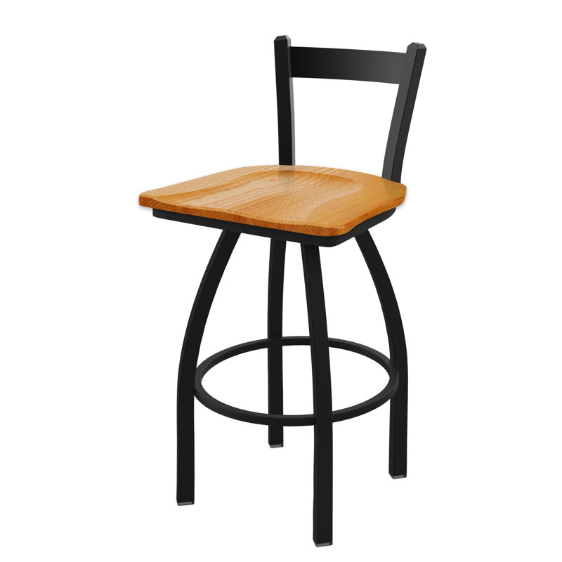 821 Catalina Low Back Swivel Counter Stool, Anodized Nickel, Wood-Medium Oak, Bar Stool ( 30" Seat Height)