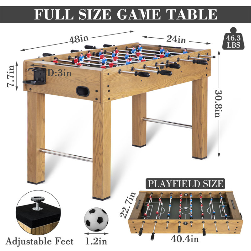 RayChee 48'' L Foosball Table with Telescopic Rods, Wood Grain
