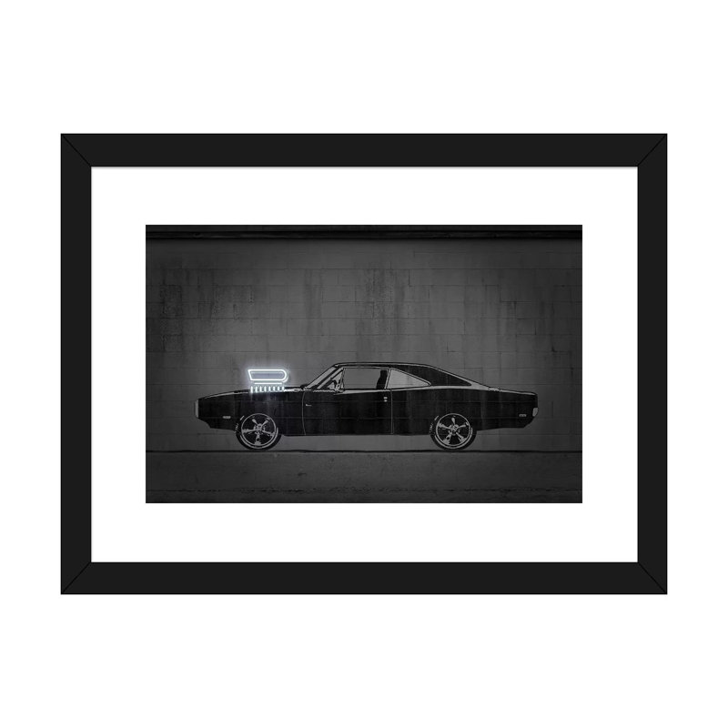 Impression d’art graphique « charger » par octave Mielu, Blanc, H 24 po x l 32 po x P 1 po, Papier encadré noir