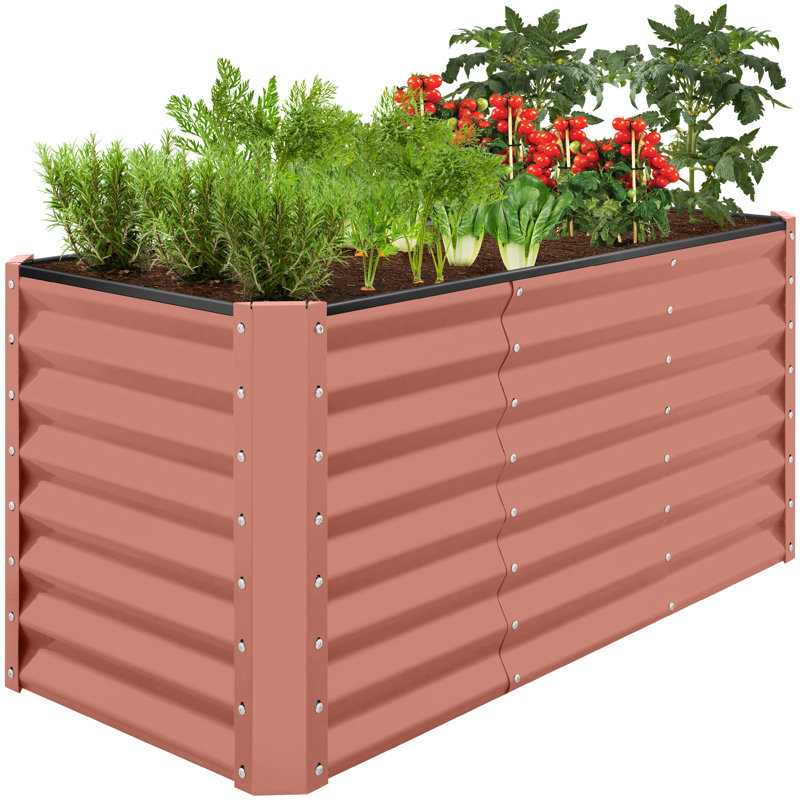  4X2x2ft Outdoor Metal Raised Garden Bed For Vegetables Flowers Herbs - Terracotta, Wood, 24" H x 48" W x 24" D