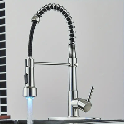 Robinets de cuisine en nickel brossé avec douchette rétractable en nickel brossé à 1 ou 3 trous avec lavabo de cuisine