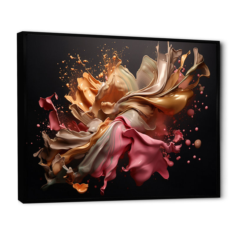 «Sudden Joy Abstract» rose et or Splash I - impression, Cadre flottant noir, H 30 po x l 40 po x P 1,5 po