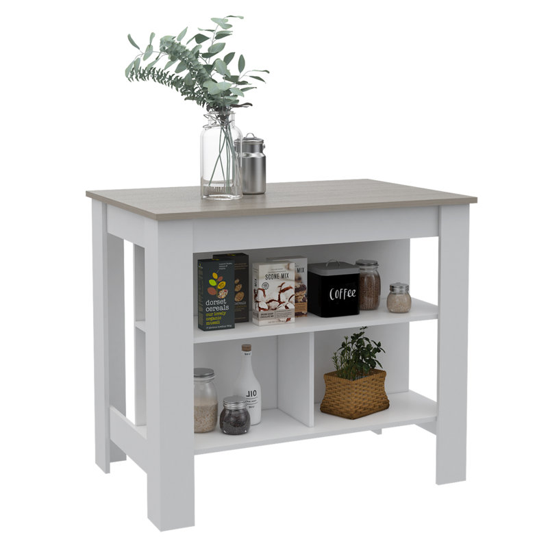 Brooklyn Antibacterial Surface Kitchen Island, Three Concealed Shelves, Espresso