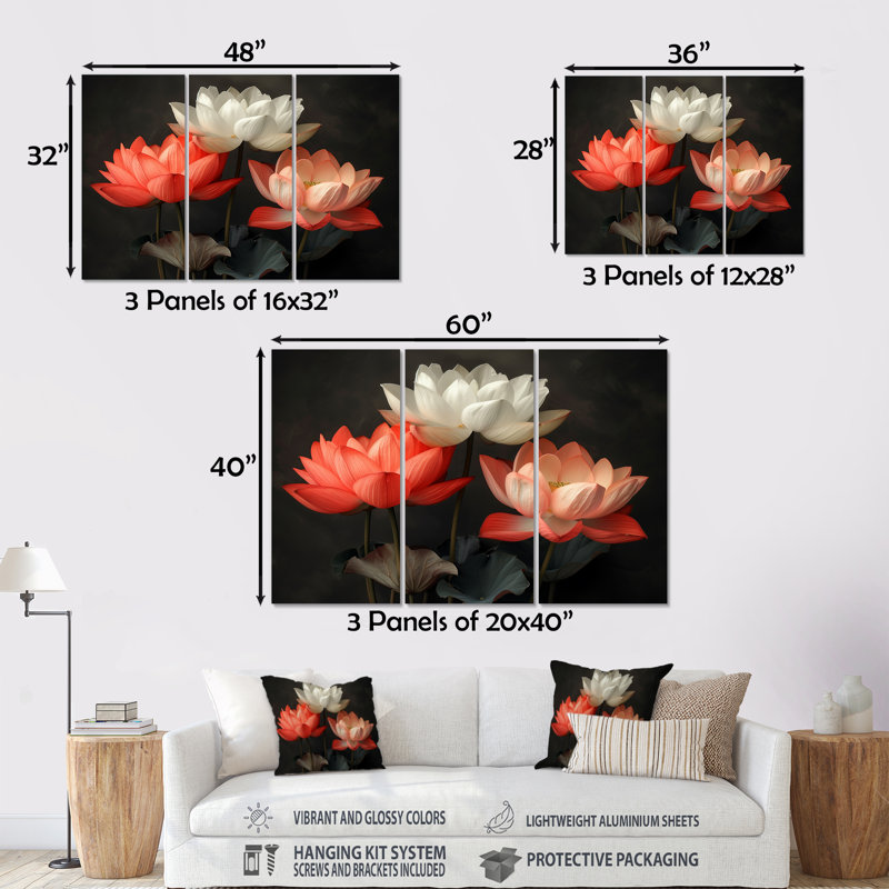 Cowger - Ensemble de décoration murale Lotus, Métal métal, H 28 po x l 36 po x P 1 po