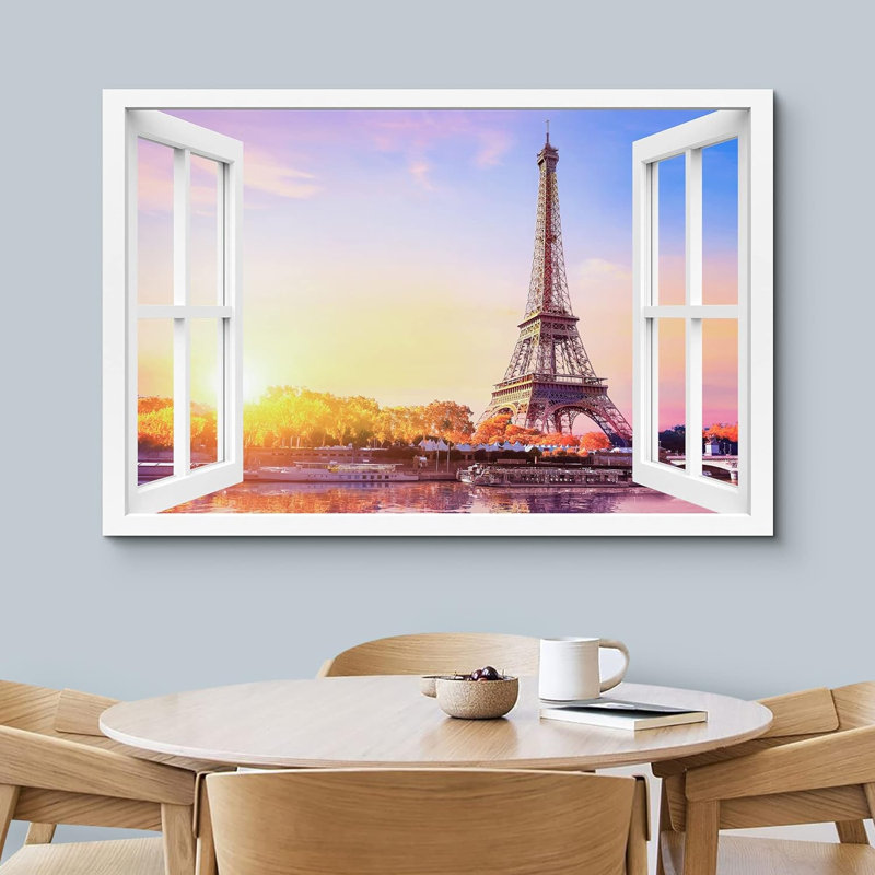 «Window View Parisian Tower Eiffel Sunset Sunset Nature Nature Scenic Landscape» sur toile, H 32 po x l 48 po