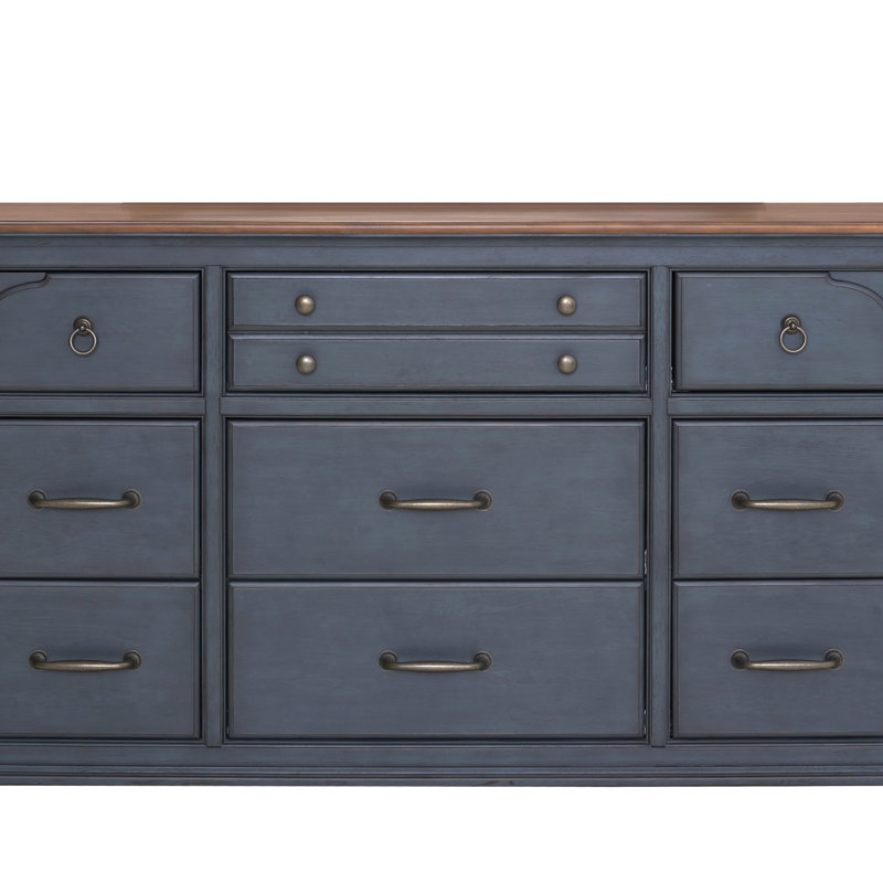 Commode 9 tiroirs, aucun assemblage requis, finition bleue en velours côtelé