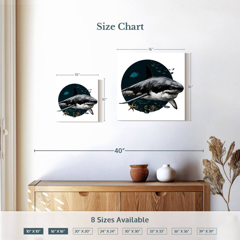 Crowle Gray Shark Illustration, 10" H x 10" W