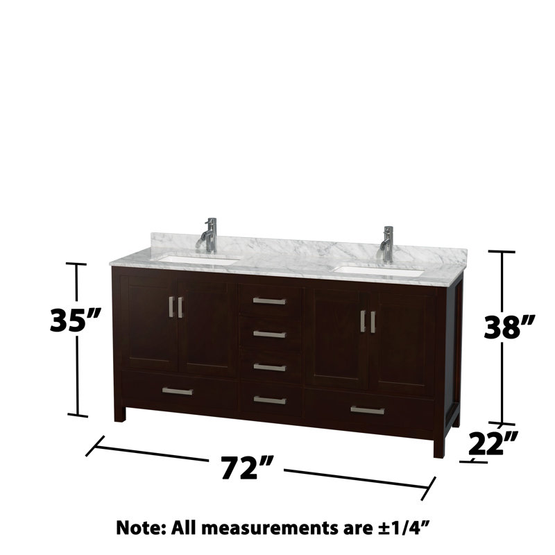 Sheffield 72" Freestanding Double Bathroom Vanity with Marble Top with 24" Mirrors, Espresso