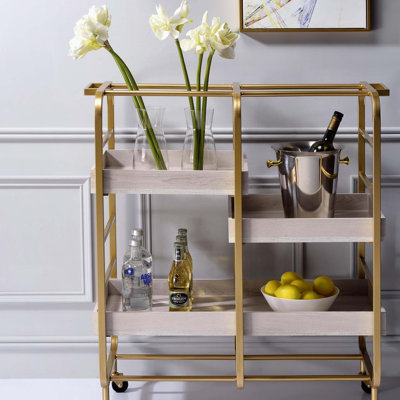 Gold & White Washed Finish Serving Cart