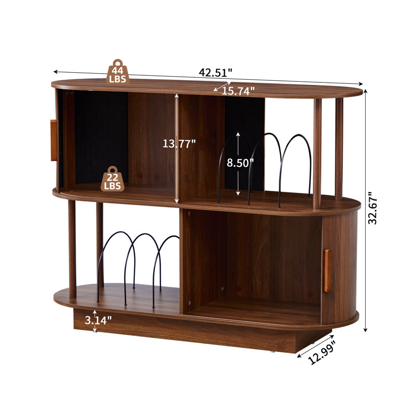 2 Tier 160 vinyl record players  Audio Media Cabinet Storage, Brown