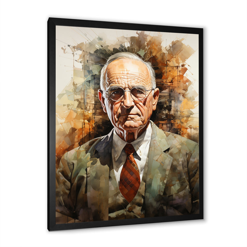 Président Harry S. Truman - président / art mural sur toile politique, H 20 po x l 12 po x P 1 po, Cadre photo noir