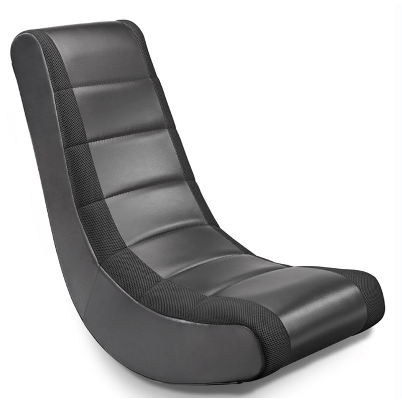 Inbox Zero Neal Faux Leather Rocker Game Chair, Black with Black Stripe