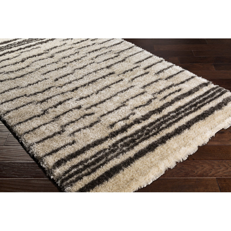 Tapis à rayures à tissage plat/noir à rayures fait main Amadi, Rectangle 8 pi 10 po x 12 pi