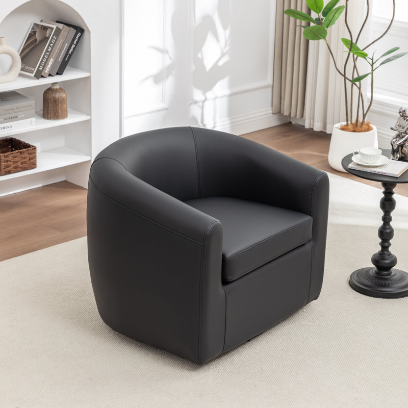 Morre Upholstered Swivel Barrel Chair, Black