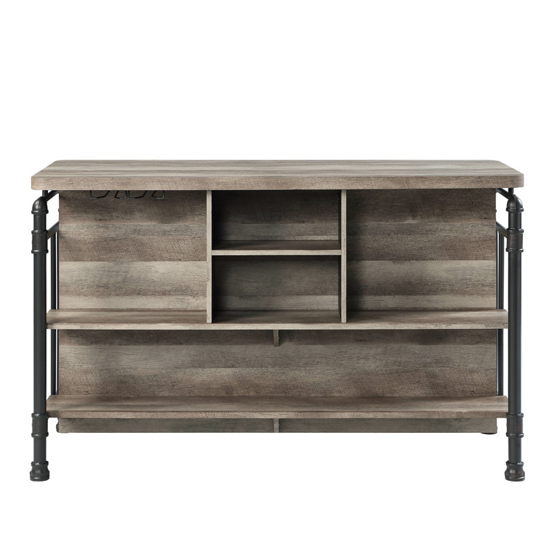 Table de hauteur comptoir grise et chêne, 60,08 po Largeur du produit avec plateau en bois synthétique,