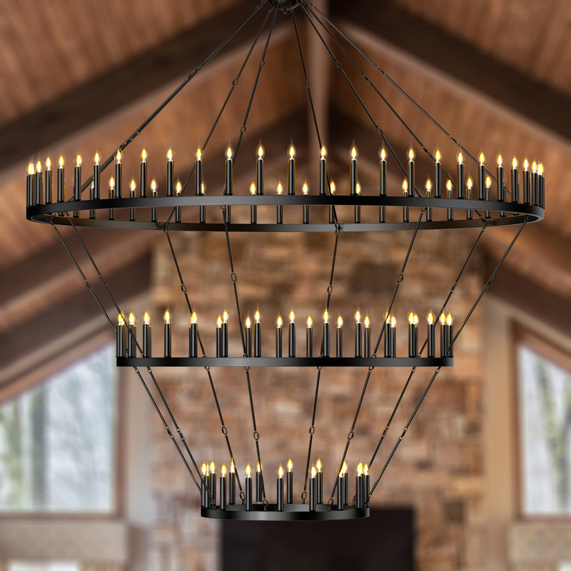 Lustre en roue de chariot Allaynah, H 100,62 po x l 98,42 po x P 98,42 po
