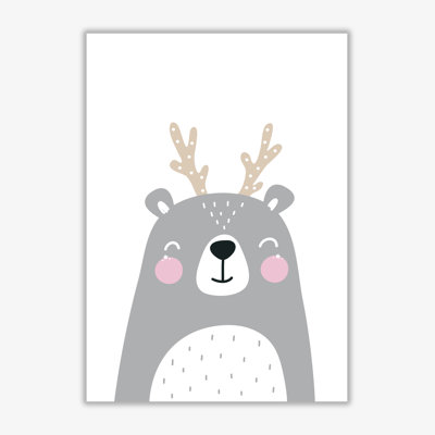 Grey Bear With Antlers - Painting