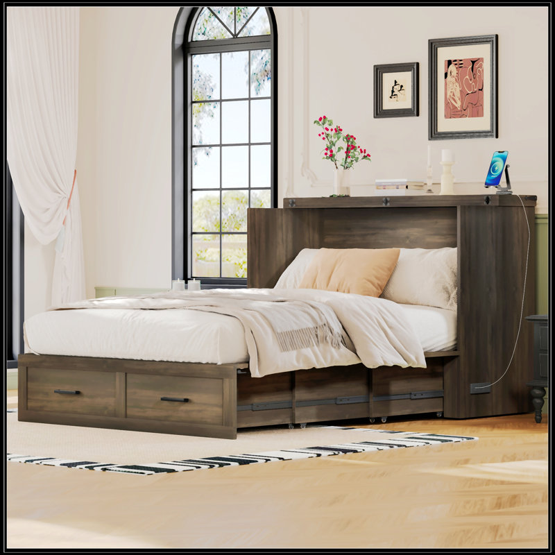 Lit double escamotable avec station de charge, Grand lit