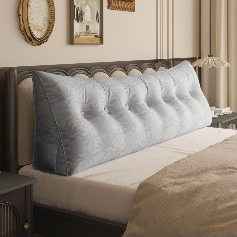 Sit-up Back Comfort Large Triangular Bolster Headboard Reading Wedge Pillow Compression, King, Silver