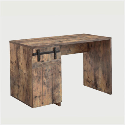 Bureau à domicile Bureau en bois patiné avec trois tablettes et porte de grange en métal