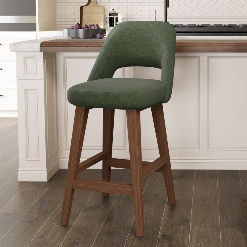 Tabouret de bar rembourré à dossier plein avec structure en bois massif, aucune installation requise, Vert