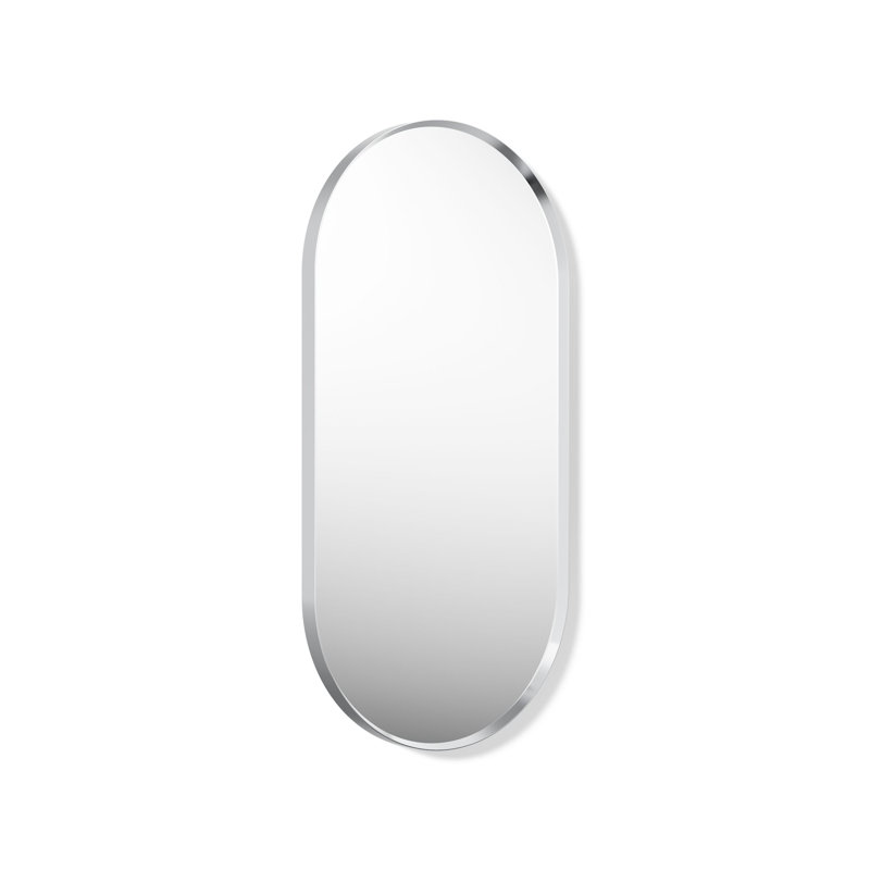 Essential Capsule Wall Mirror, Bathroom/Vanity Mirror with Frame, Polished Chrome, 36" x 18"