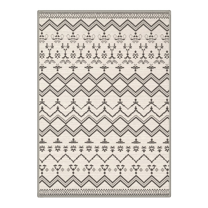 Abrahamson Zenora Geometric Machine Washable Beige / Brown Indoor Area Rug with Non-Slip Backing, Rectangle 8' x 10'