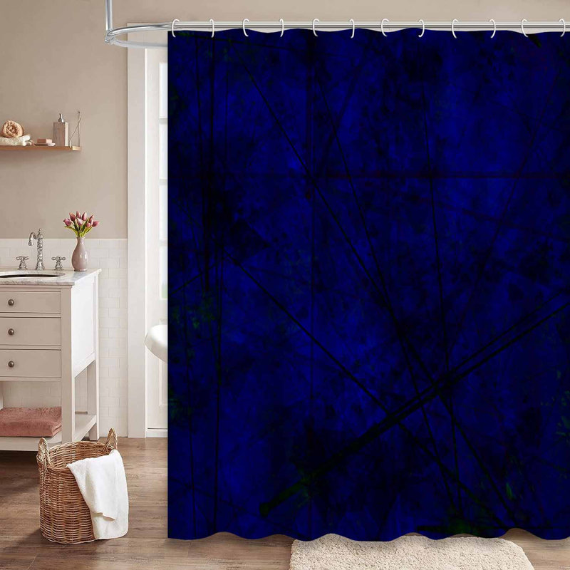Rideau de douche foncé à lignes droites triangulaires bleues avec 12 crochets, L 72 po x l 84 po