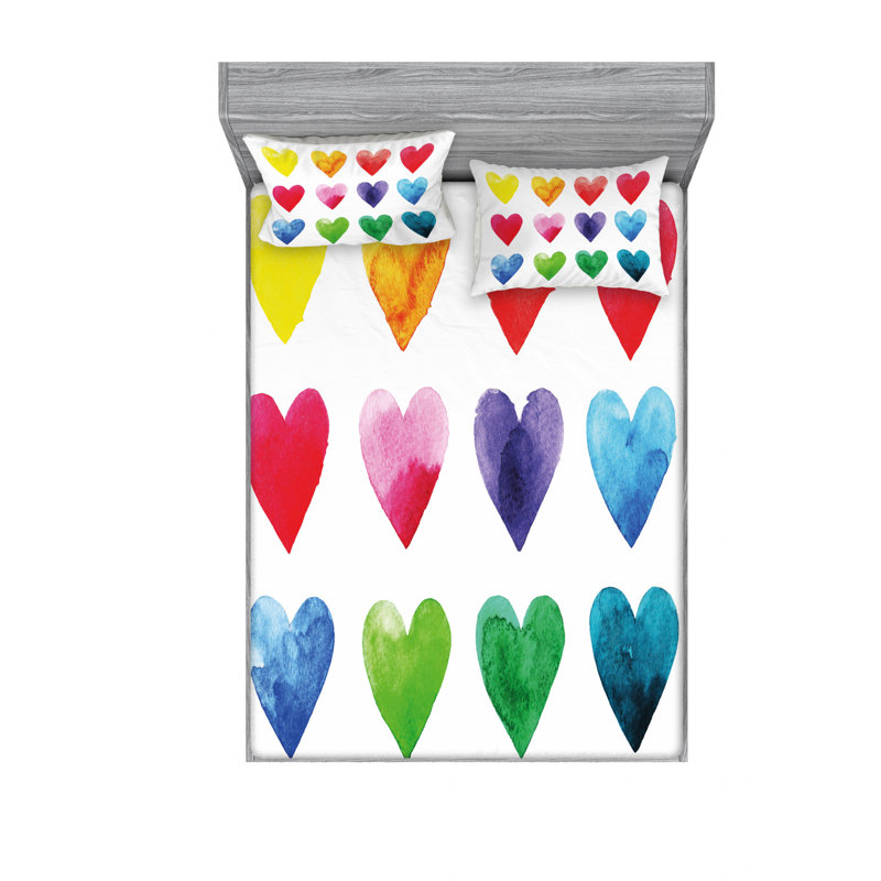 Microfiber Sheet Set, Full/Double Sheet Set with Fitted Sheet, Heart