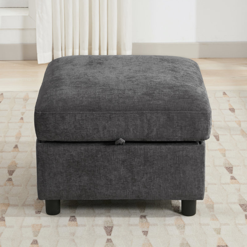25.6” Wide Square Storage Ottoman Module For Modular Sectional Sofa, Chenille, Dark Gray Chenille