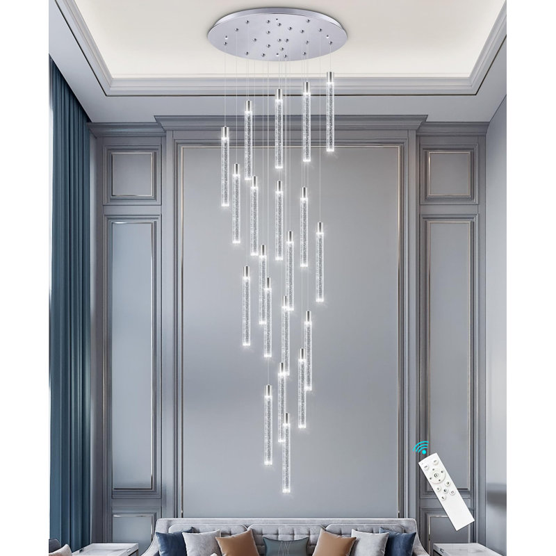 Lustre moderne 20 lumières en cristal, Chrome chrome, 20 lumières, H 156 po x l 23,5 po x P 23,5 po