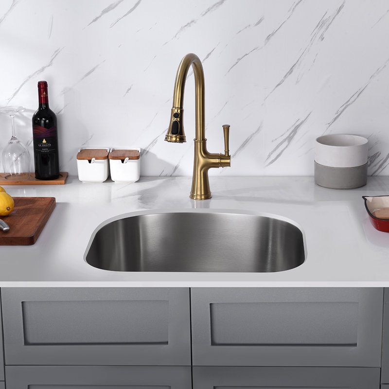 Évier de cuisine à simple cuve en D en acier inoxydable, H 9 po x l 23 po x P 21 po