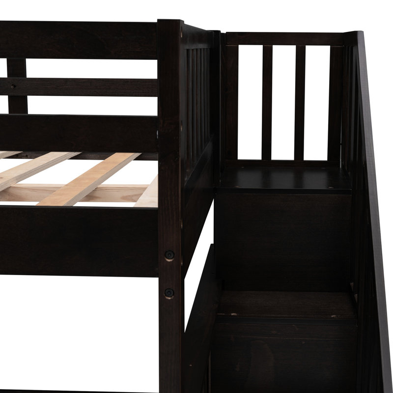 Lit superposé avec escalier et options de rangement stable, pour chambre à coucher et lit en dortoir, rangement pratique,