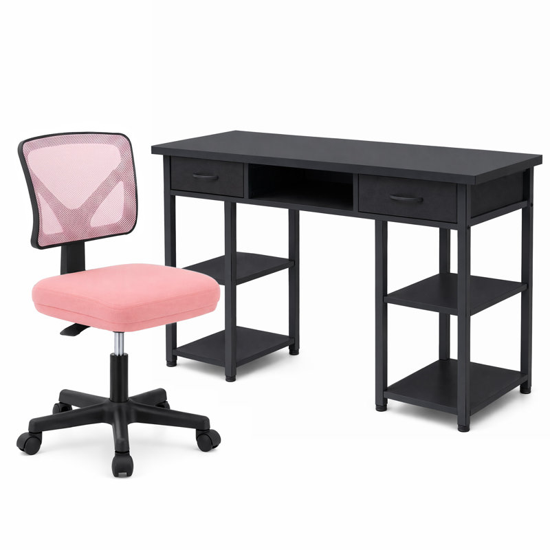Ensemble de bureau et de chaise: bureau d'ordinateur de 48 pouces et chaise en filet noir à hauteur réglable, Black