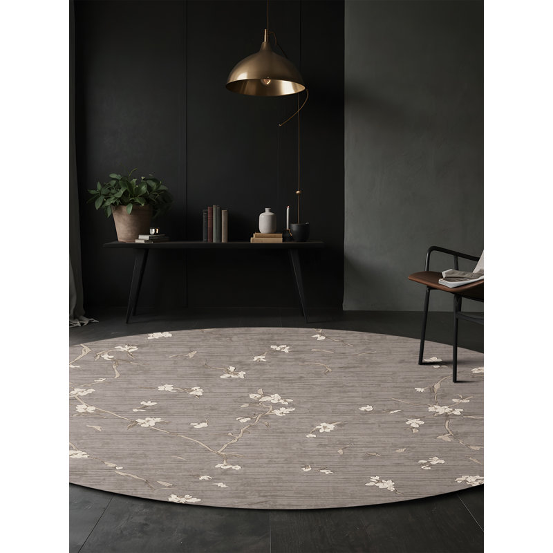 Machine Washable Gray Area Rug, Round 4'
