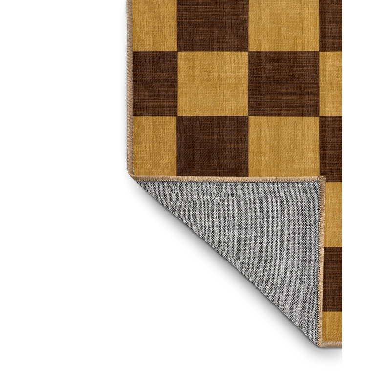 Tapis brun à carreaux lavable à la machine, Carré 6 pi